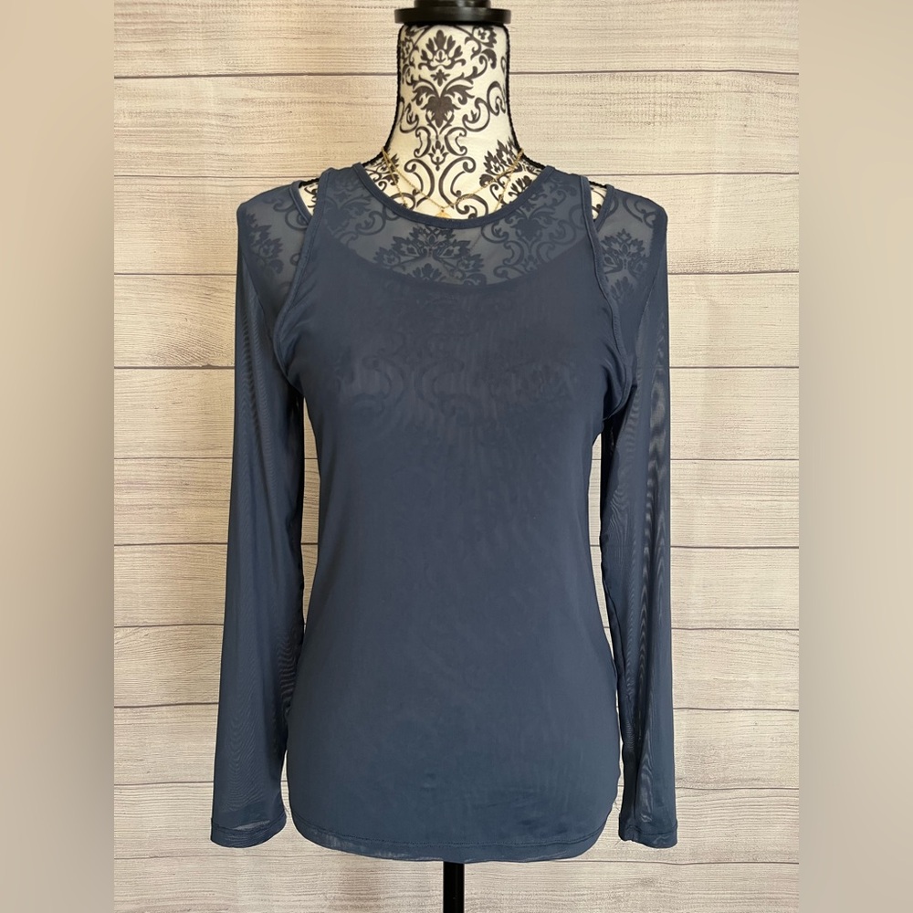 Calvin Klein | Women’s Sheer Dark Blue Long Sleeve Top - Picture 1 of 7